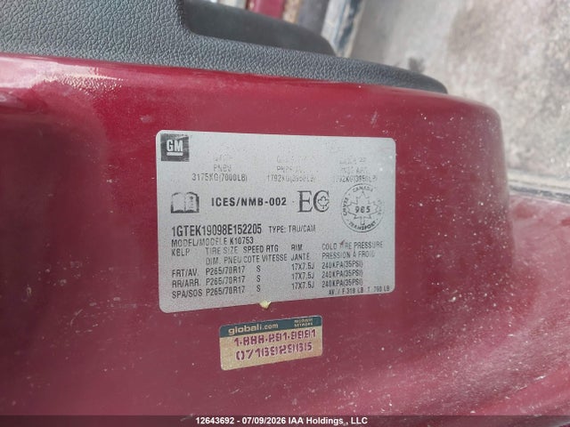 Aukcja sprzedaży 2008 Gmc Sierra 1500 Sle/slt/wt, vin: 1GTEK19098E152205, numer aukcji: 12643692