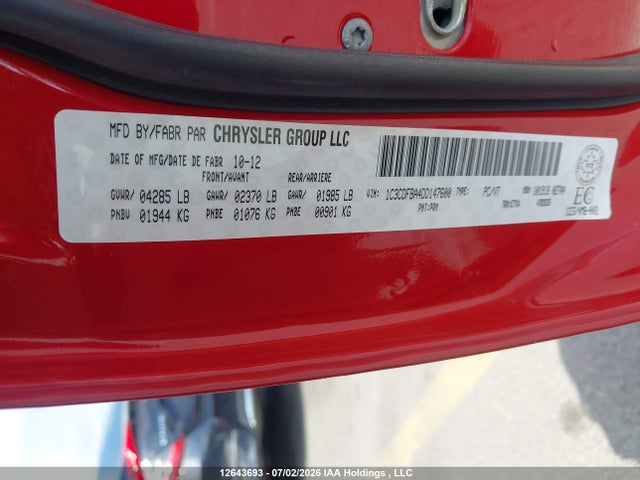 12643693 :رقم المزاد ، 1C3CDFBA4DD147600 vin ، 2013 Dodge Dart Sxt/rallye مزاد بيع