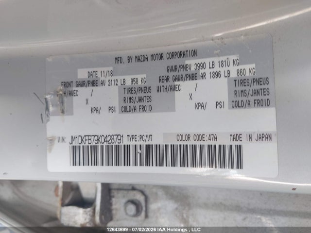 Продаж на аукціоні авто 2019 Mazda Cx-3, vin: JM1DKFB79K0428791, номер лоту: 12643699