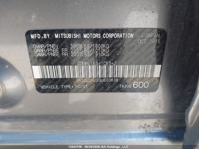 Mitsubishi Lancer Es/se Ltd 2016 JA32U2FU2GU600636 Image 18