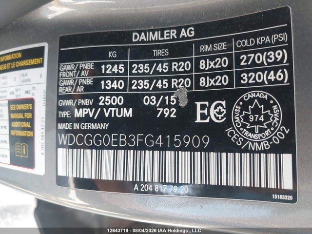 2015 Mercedes-benz Glk 250 Bluetec 4matic მანქანა იყიდება აუქციონზე, vin: WDCGG0EB3FG415909, აუქციონის ნომერი: 12643719