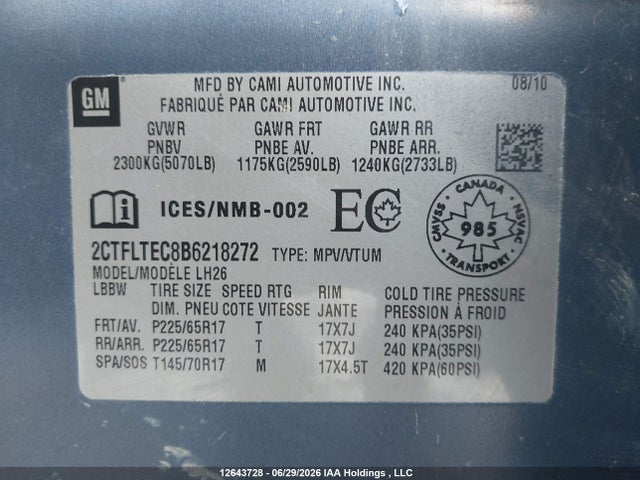 Aukcja sprzedaży 2011 Gmc Terrain Sle-2, vin: 2CTFLTEC8B6218272, numer aukcji: 12643728