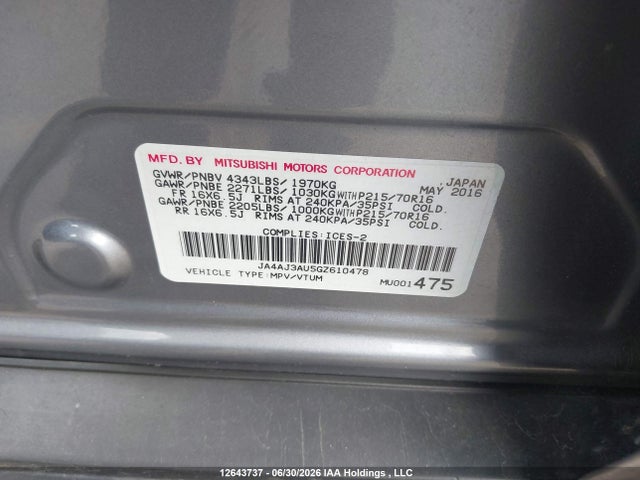 Mitsubishi RVR SE 2016 JA4AJ3AU5GZ610478 Image 9