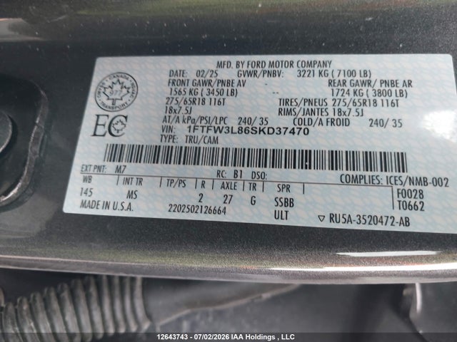 Ford F150 Xlt 2025 1FTFW3L86SKD37470 Image 9