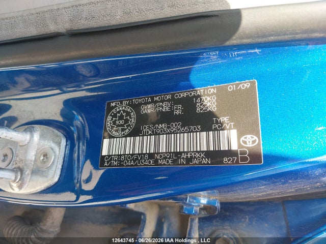 Продаж на аукціоні авто 2009 Toyota Yaris, vin: JTDKT903X95265703, номер лоту: 12643745