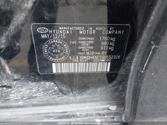 Aukcja sprzedaży 2016 Hyundai Elantra Se/sport/limited, vin: KMHDH4AE1GU552326, numer aukcji: 12643773