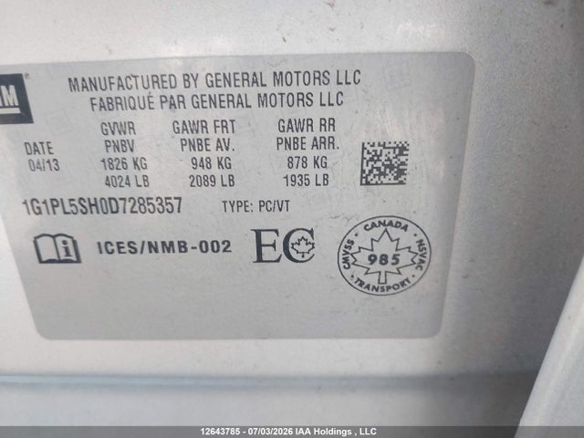 Продажа на аукционе авто 2013 Chevrolet Cruze Ls, vin: 1G1PL5SH0D7285357, номер лота: 12643785