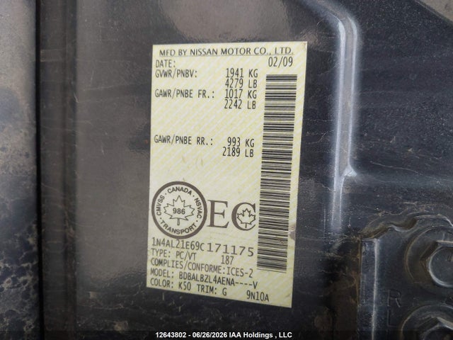 Aukcja sprzedaży 2009 Nissan Altima 2.5/2.5s, vin: 1N4AL21E69C171175, numer aukcji: 12643802