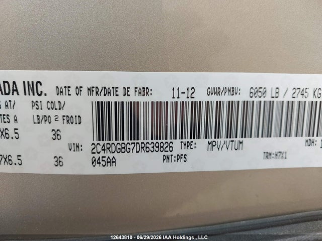 Aukcja sprzedaży 2013 Dodge Grand Caravan Se/sxt, vin: 2C4RDGBG7DR639826, numer aukcji: 12643810