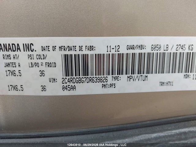 Aukcja sprzedaży 2013 Dodge Grand Caravan Se/sxt, vin: 2C4RDGBG7DR639826, numer aukcji: 12643810