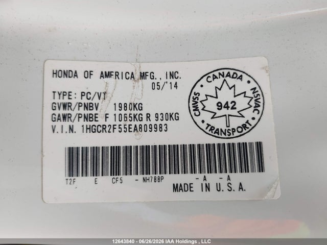 Honda Accord 2014 1HGCR2F55EA809983 Image 19