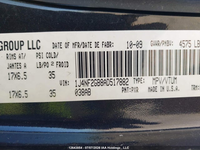 12643854 :رقم المزاد ، 1J4NF2GB8AD517882 vin ، 2010 Jeep Patriot Sport مزاد بيع
