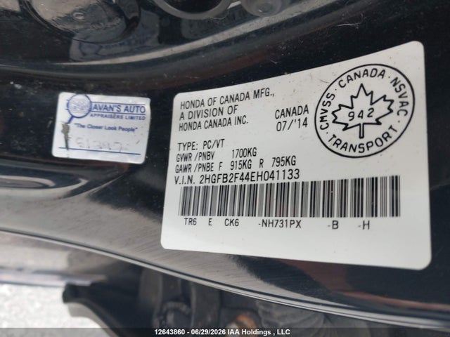 Honda Civic Lx 2014 2HGFB2F44EH041133 Image 9