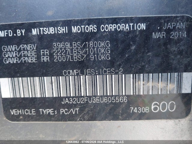 Продажа на аукционе авто 2014 Mitsubishi Lancer Es/es Sport, vin: JA32U2FU3EU605566, номер лота: 12643862