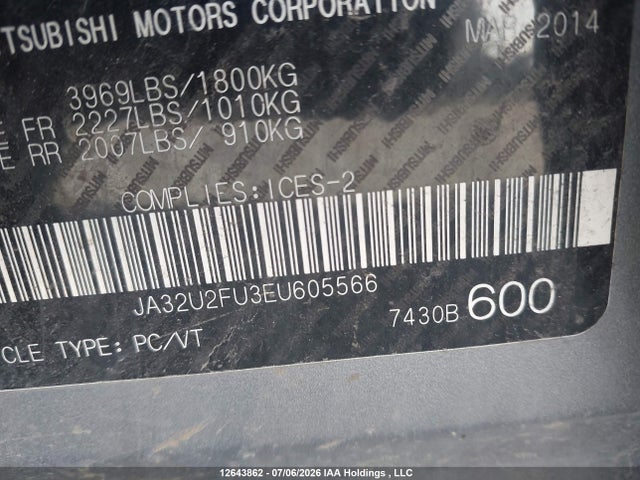 Продажа на аукционе авто 2014 Mitsubishi Lancer Es/es Sport, vin: JA32U2FU3EU605566, номер лота: 12643862