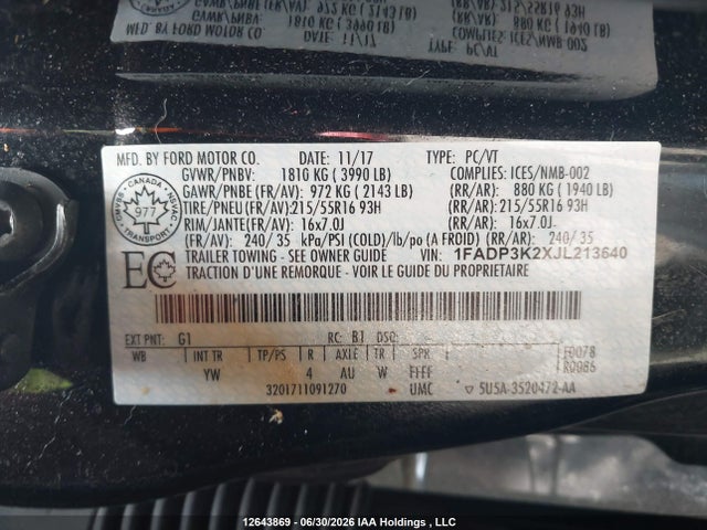 Продажа на аукционе авто 2018 Ford Focus Se, vin: 1FADP3K2XJL213640, номер лота: 12643869