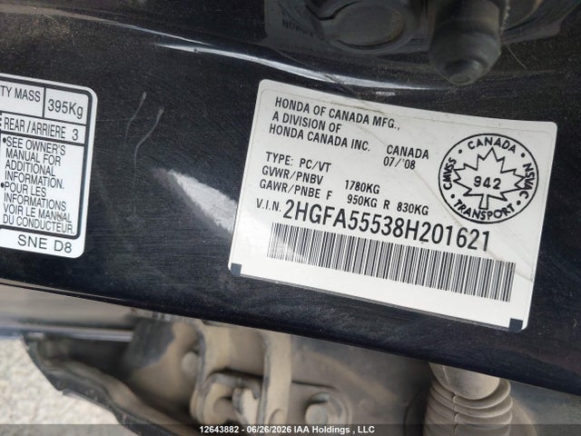 Продаж на аукціоні авто 2008 Honda Civic Si Si, vin: 2HGFA55538H201621, номер лоту: 12643882
