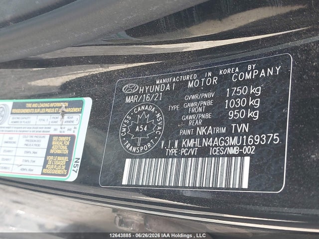 KMHLN4AG3MU169375 Hyundai Elantra Ultimate Ivt With Two-tone Interior