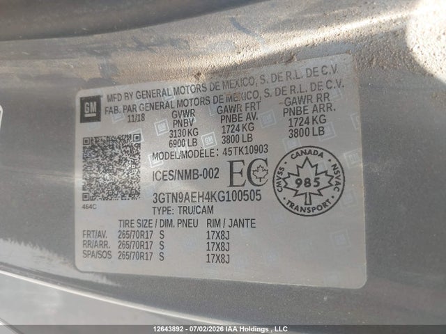 GMC Sierra K1500 2019 3GTN9AEH4KG100505 Image 9