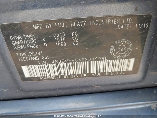 12643897 :رقم المزاد ، 4S3BMHB64E3019086 vin ، 2014 Subaru Legacy 2.5i Premium مزاد بيع