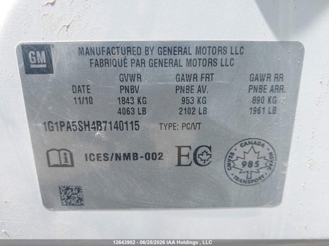 Продажа на аукционе авто 2011 Chevrolet Cruze Ls, vin: 1G1PA5SH4B7140115, номер лота: 12643902