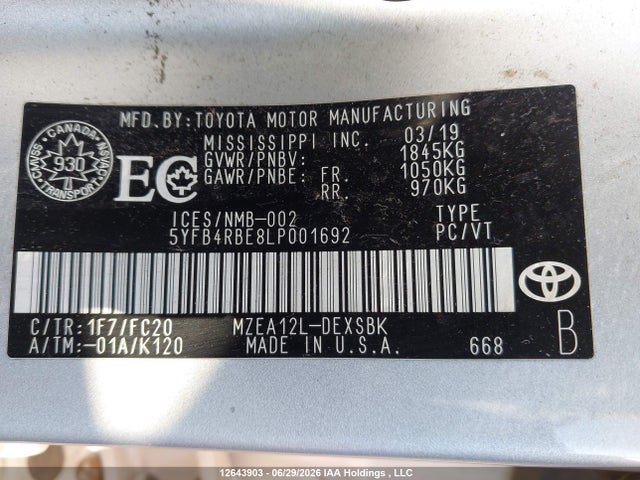 Toyota COROLLA SE 2020 5YFB4RBE8LP001692 Image 9