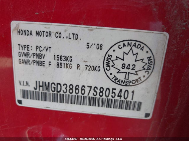 Продаж на аукціоні авто 2007 Honda Fit Sport, vin: JHMGD38667S805401, номер лоту: 12643907
