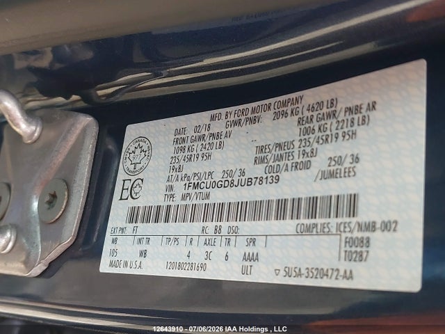 Ford ESCAPE SE 2018 1FMCU0GD8JUB78139 Image 9