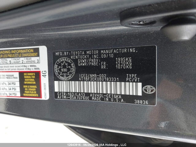 2011 Toyota Camry Se/le/xle მანქანა იყიდება აუქციონზე, vin: 4T1BF3EK0BU183331, აუქციონის ნომერი: 12643916