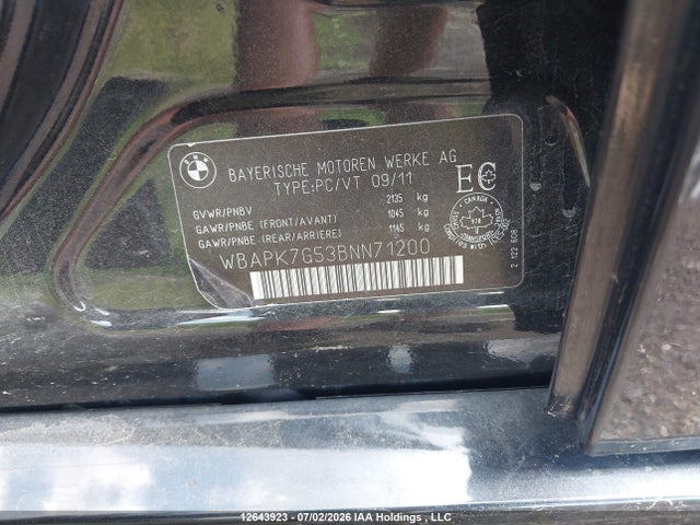 Продаж на аукціоні авто 2011 Bmw 3 Series, vin: WBAPK7G53BNN71200, номер лоту: 12643923