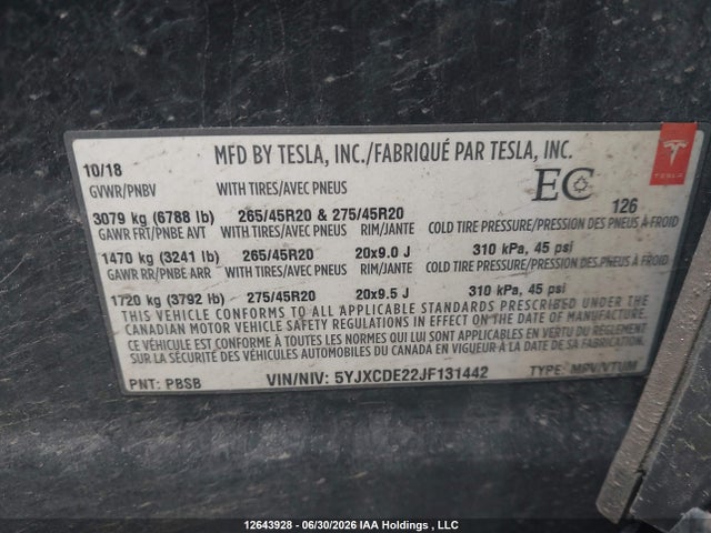 Tesla Model X 100d/75d/p100d 2018 5YJXCDE22JF131442 Image 18
