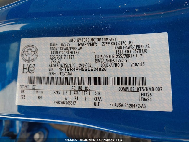 Продажа на аукционе авто 2025 Ford Ranger Xl, vin: 1FTER4PH5SLE34026, номер лота: 12643937