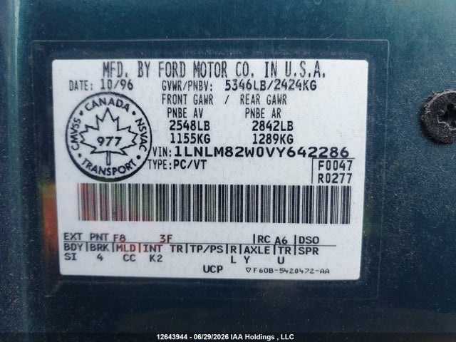 Продажа на аукционе авто 1997 Lincoln Town Car Signature, vin: 1LNLM82W0VY642286, номер лота: 12643944