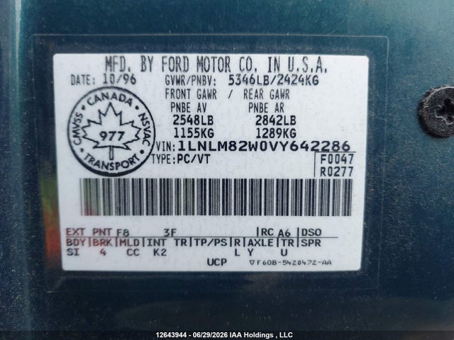 Продажа на аукционе авто 1997 Lincoln Town Car Signature, vin: 1LNLM82W0VY642286, номер лота: 12643944