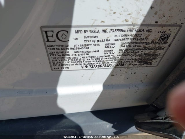 Aukcja sprzedaży 2023 Tesla Model X Awd/standard Range, vin: 7SAXCDE54PF374286, numer aukcji: 12643954
