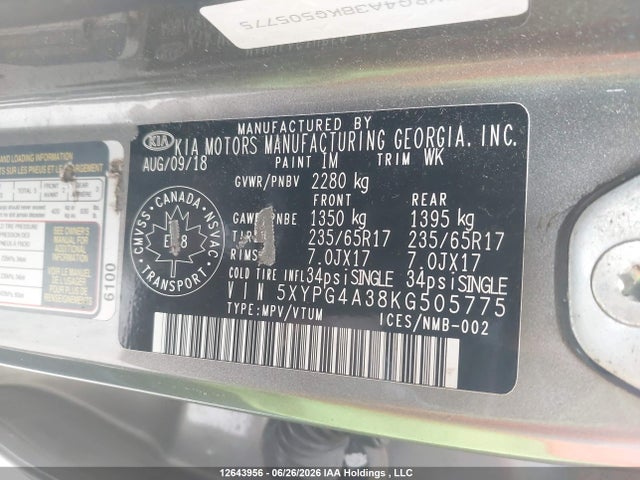 KIA Sorento L/lx 2019 5XYPG4A38KG505775 Image 9