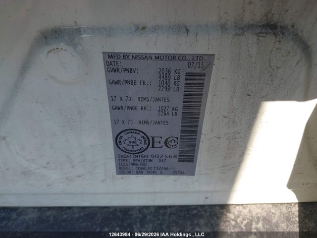 Nissan Rogue S/sl/sv 2015 5N1AT2MT6FC902568 Image 9