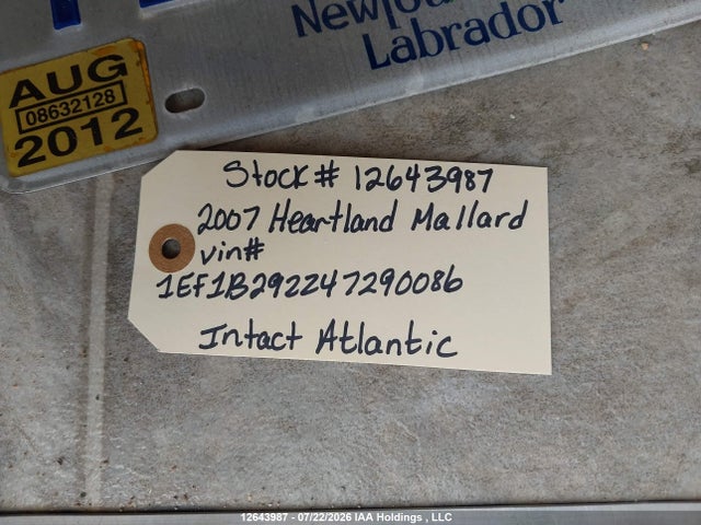 12643987 :رقم المزاد ، 1EF1B292472900863 vin ، 2007 Heartland Mallard مزاد بيع