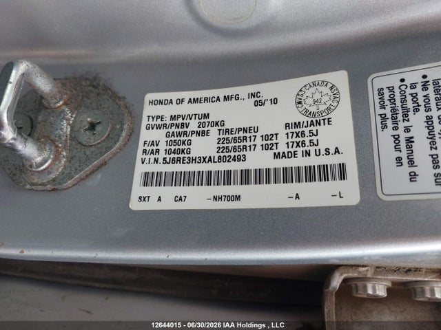 Aukcja sprzedaży 2010 Honda Cr-v Lx, vin: 5J6RE3H3XAL802493, numer aukcji: 12644015