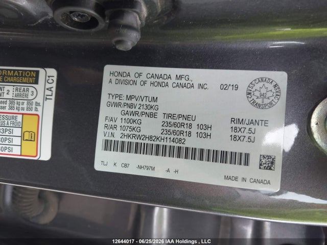 Honda CR-V EXL 2019 2HKRW2H82KH114082 Image 9