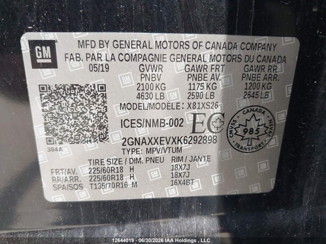 Chevrolet Equinox Premier 2019 2GNAXXEVXK6292898 Image 19