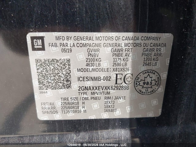 Chevrolet Equinox Premier 2019 2GNAXXEVXK6292898 Image 9