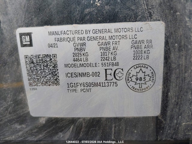 Продаж на аукціоні авто 2021 Chevrolet Bolt Ev Lt, vin: 1G1FY6S05M4113775, номер лоту: 12644022