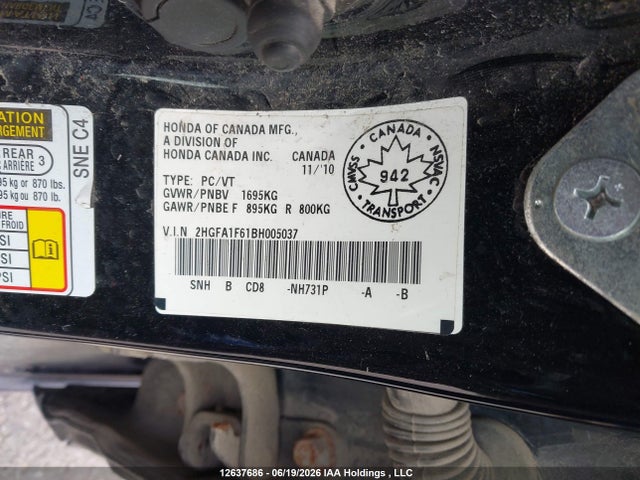 Продаж на аукціоні авто 2011 Honda Civic Se, vin: 2HGFA1F61BH005037, номер лоту: 12637686