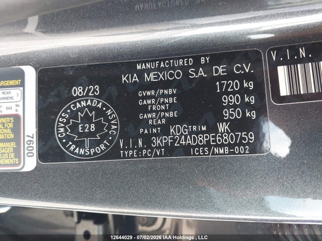 Продажа на аукционе авто 2023 Kia Forte Lx/lxs, vin: 3KPF24AD8PE680759, номер лота: 12644029