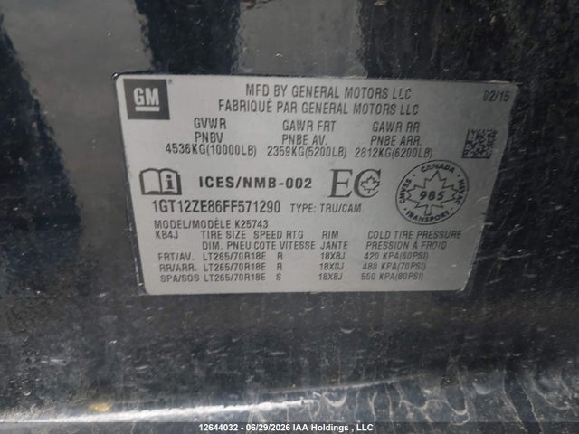 1GT12ZE86FF571290 GMC Sierra 2500hd Slt