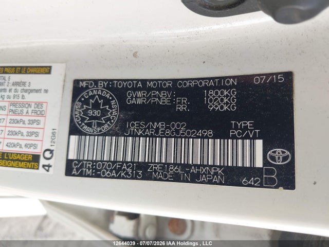12644039 :رقم المزاد ، JTNKARJE8GJ502498 vin ، 2016 Toyota Scion Im مزاد بيع