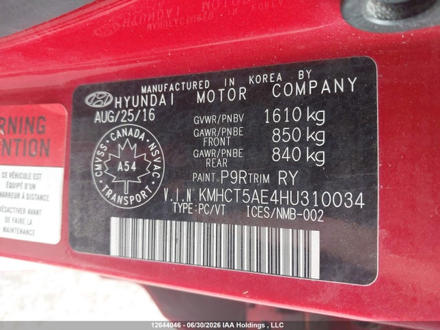Hyundai ACCENT SE 2017 KMHCT5AE4HU310034 Image 9