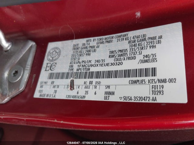 Aukcja sprzedaży 2014 Ford Escape Se, vin: 1FMCU9GX1EUE30320, numer aukcji: 12644047