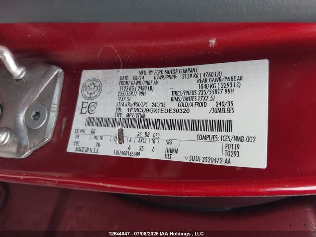 Aukcja sprzedaży 2014 Ford Escape Se, vin: 1FMCU9GX1EUE30320, numer aukcji: 12644047